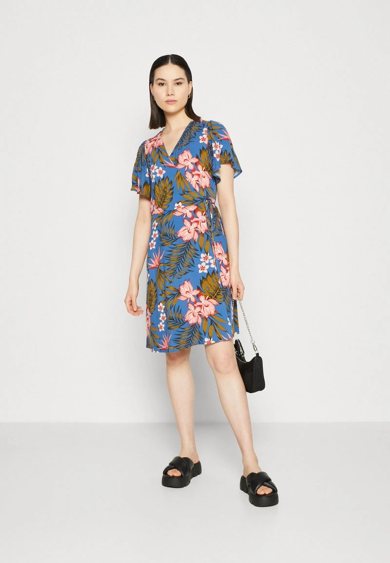 Vila VIMAYA WRAP SHORT DRESS - Freizeitkleid - Federal Blue/tropical 2 Vila VIMAYA WRAP SHORT DRESS - Freizeitkleid - Federal Blue/tropical - Image 2