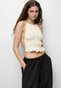 PULL & BEAR OPEN-BACK GATHERED - Top - Sand