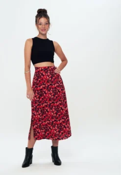 PRINTED LONG SLIT - A-Linien-Rock - Red -Angebote Stil Tage Store 0edf07e5332d4ec08aa2dea625c7f482