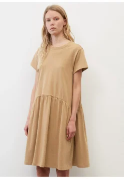 Marc O'Polo DENIM DRESS T-SHIRT STYLE HEAVY RAW RUFFLES - Jerseykleid - Bright Chestnut