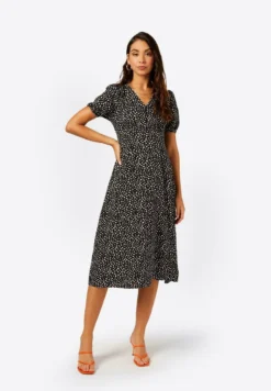 URBAN THREADS BUTTON UP SPOT MIDI - Freizeitkleid - Black