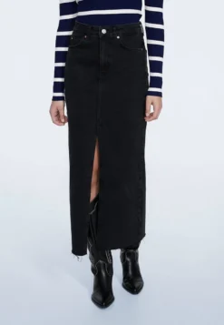 Stradivarius LANGER IM COMFORT-FIT - Jeansrock - Black Denim