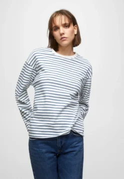PULL & BEAR STRIPED - Langarmshirt - Blue Denim