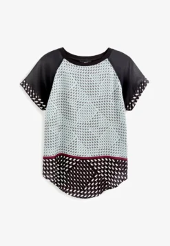 Next WOVEN MIX SHORT SLEEVE RAGLAN - T-Shirt Print - Monochrome Geo