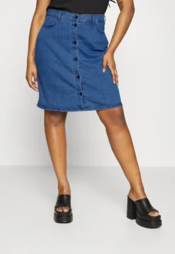 ONLY CARMAKOMA CARMANNI SKIRT - Jeansrock - Medium Blue Denim