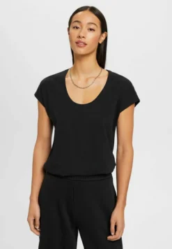 Edc By Esprit MIT U BOOTAUSSCHNITT - T-Shirt Basic - Black
