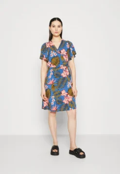 Vila VIMAYA WRAP SHORT DRESS - Freizeitkleid - Federal Blue/tropical