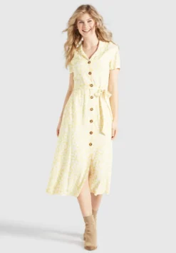 Khujo GOYA - Blusenkleid - Gelb-weiß Geblümt